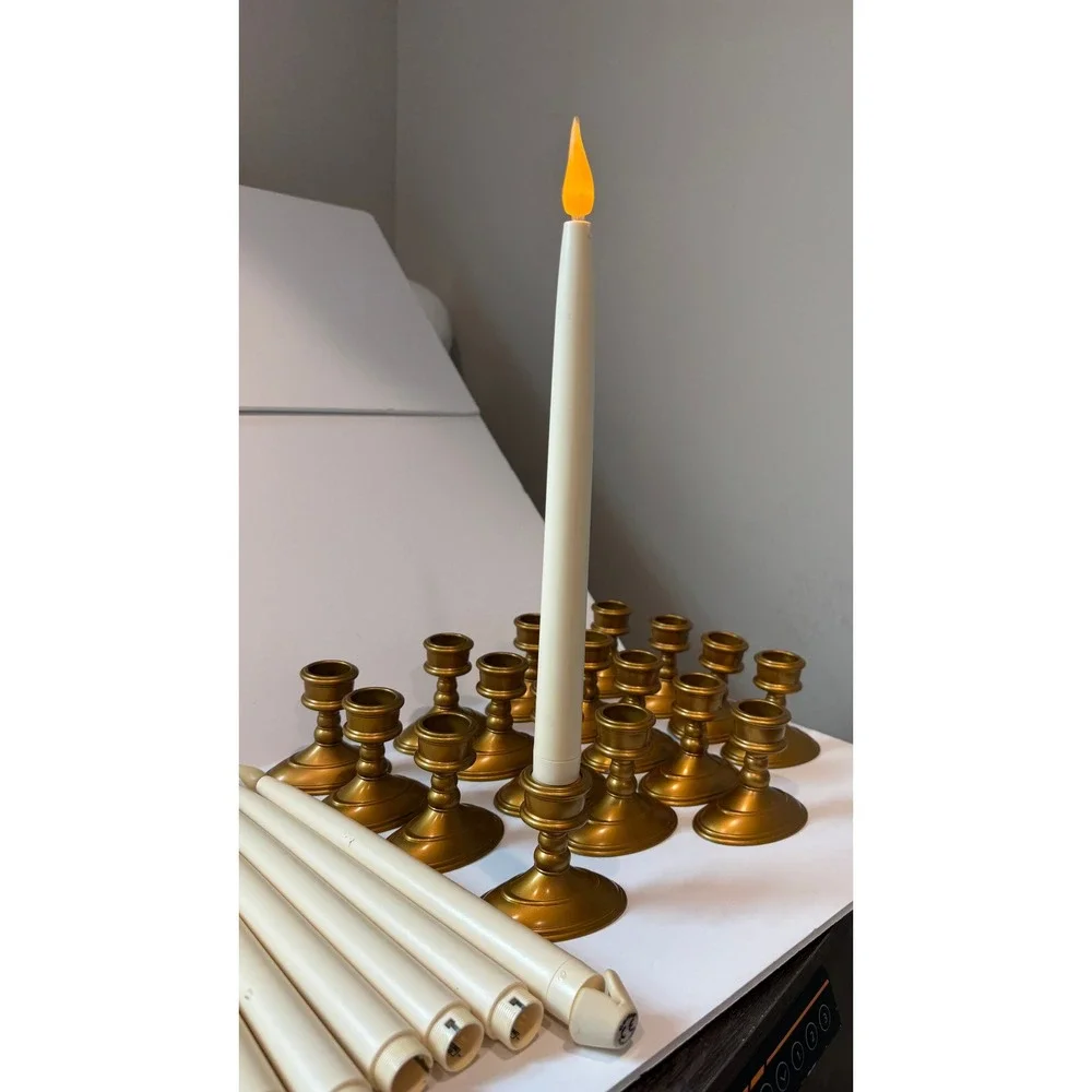Carlon LED Window Candles Set of 17 Ivory Taper Gold Base Battery Operated 11in